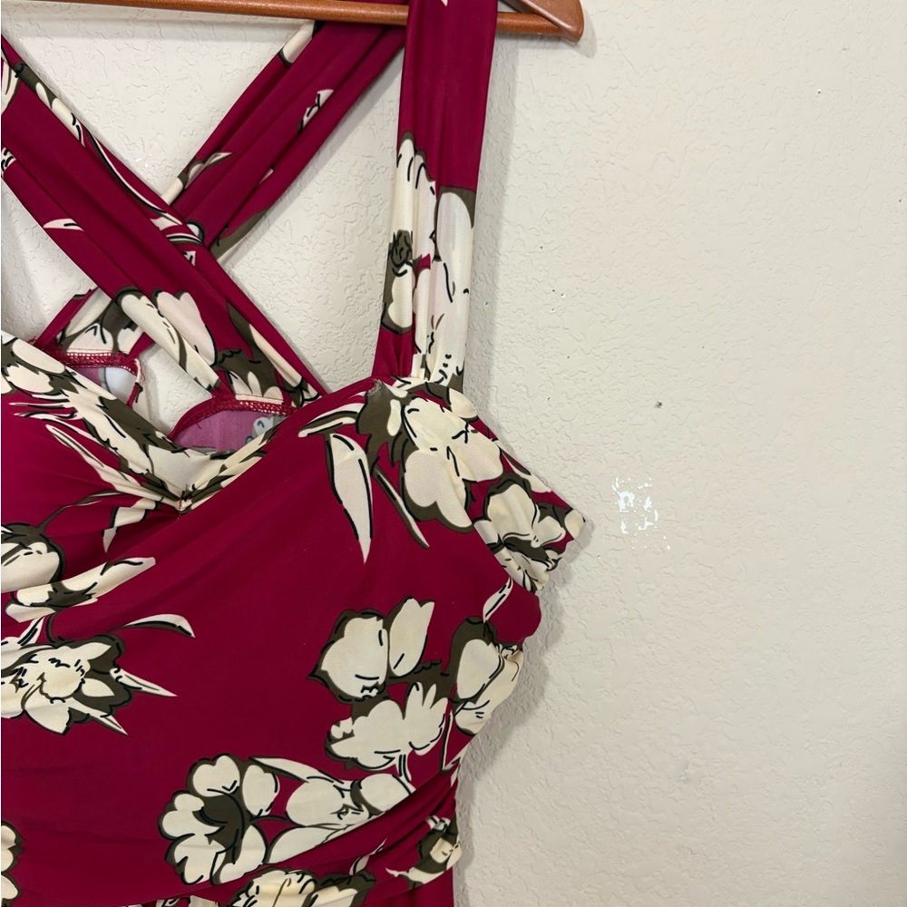 Boutique Floral Red & Cream Fit-and-Flare Swimsuit with Built in Shorts Size XL - Picture 3 of 15